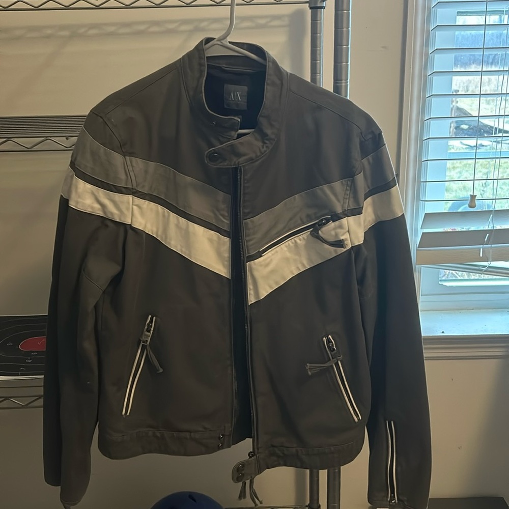 Armani Exchange vintage collared zipper and button bomber jacket